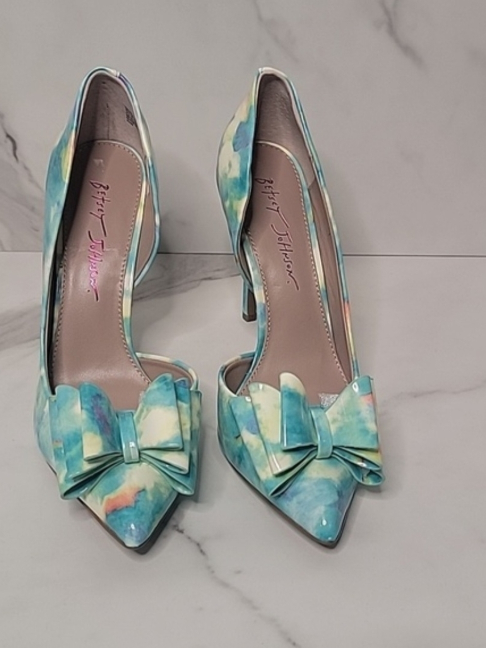 Steve Madden Teal Watercolor Pointed-Toe Bow Pumps - Picture 2 of 5
